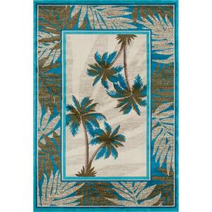 Palm Coast Frond Aqua 8 ft. x 11 ft. Area Rug