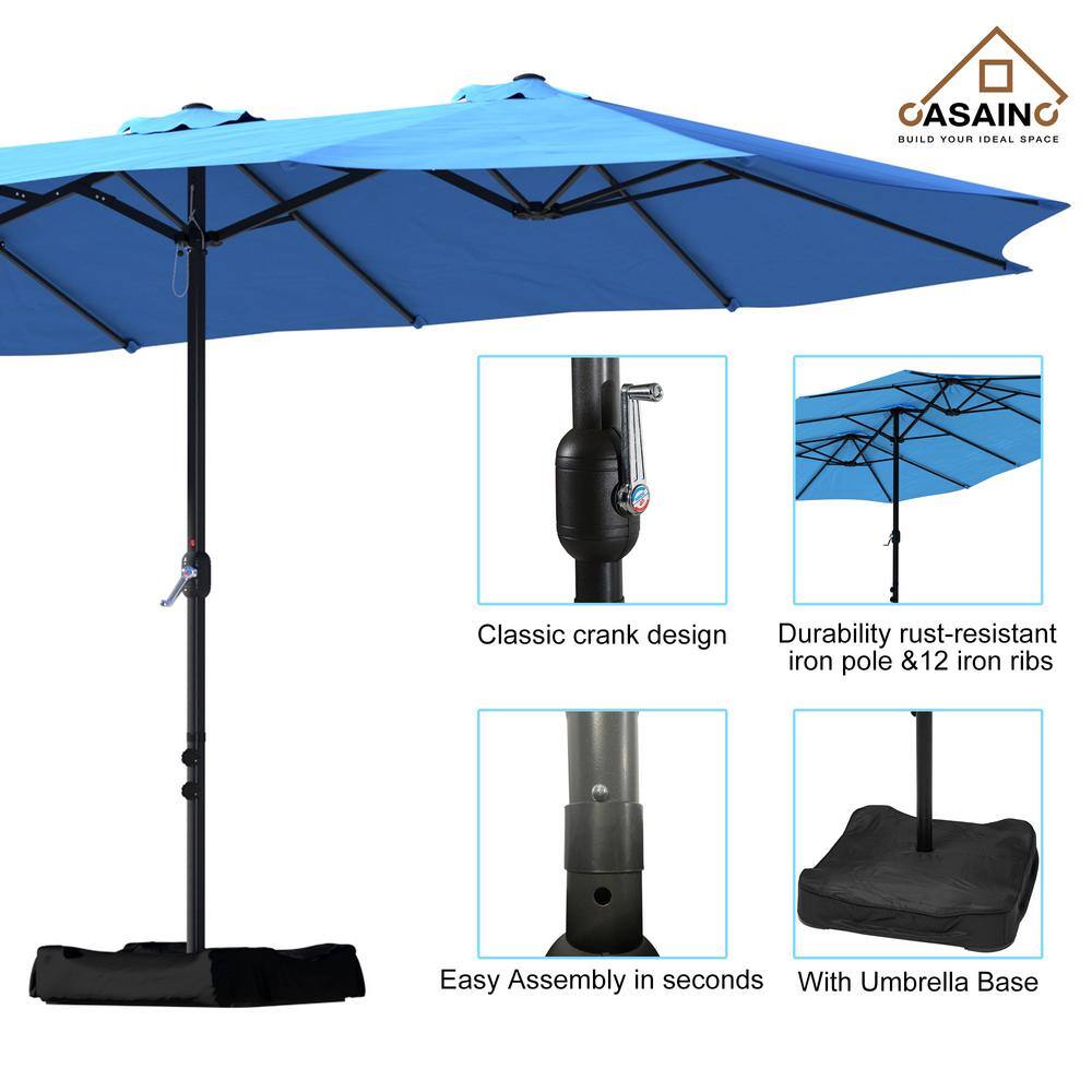 Turquoise Steel Double-Sided Market Umbrella with Stand, 15ft