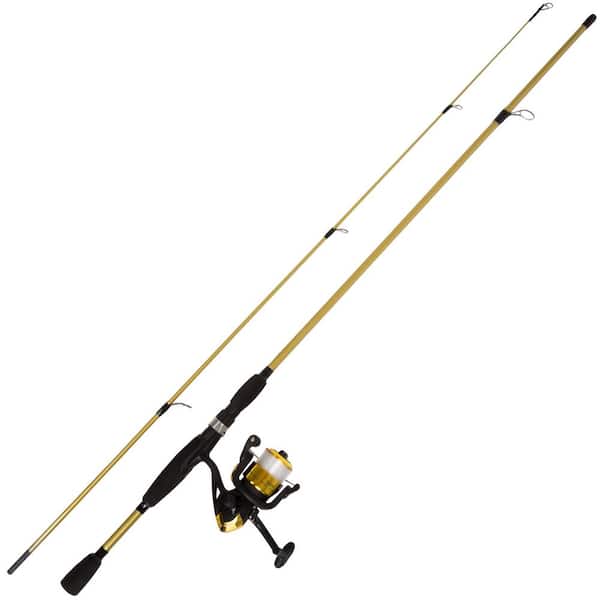 Fiberglass Rod and Reel Combo- Portable 2-Piece Medium Action 78 in. Pole,  Size 30 Spinning Reel for Lake Fishing (Gold)