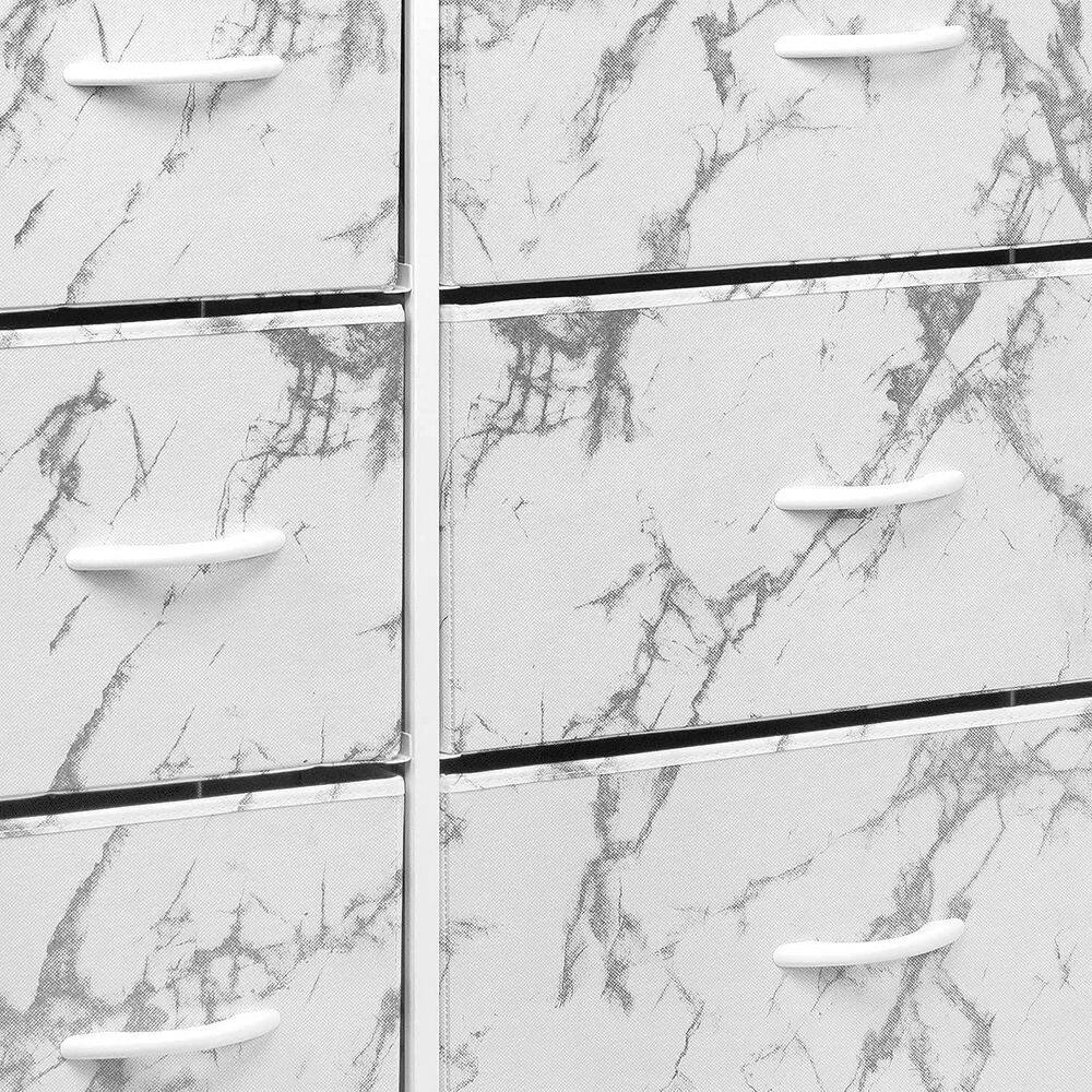 Sorbus White 12-Drawer Vertical Dresser with Marble Print Fabric Bins