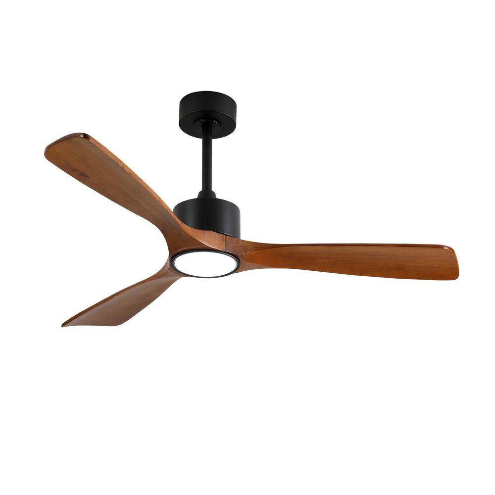 "52"" Solid Wood Ceiling Fan with Light Kit, Dimmable LED, DC 6-Speed, Remote, 3-Rod Adjustable, Matte Black + Wood" price history on PriceWatchPro