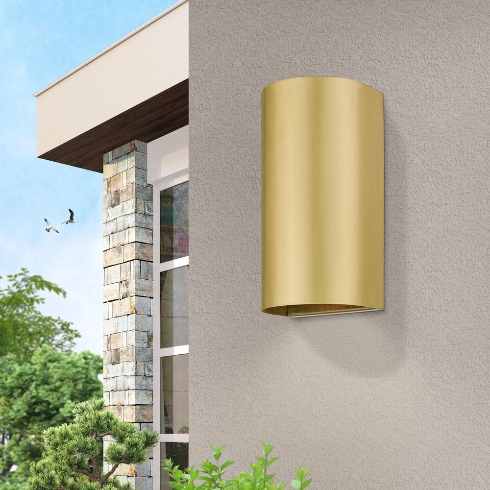 Satin Gold Handcrafted Stainless Steel Outdoor Wall Sconce