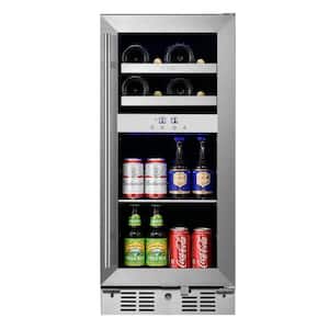 Signature 15 in. 8-Bottle and 40-Can Stainless Steel Single Door Dual Zone Built-In Wine and Beverage Cooler