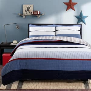 Levi Jean Stripped 3-Piece Denim Blues Cotton Queen Quilt Bedding Set