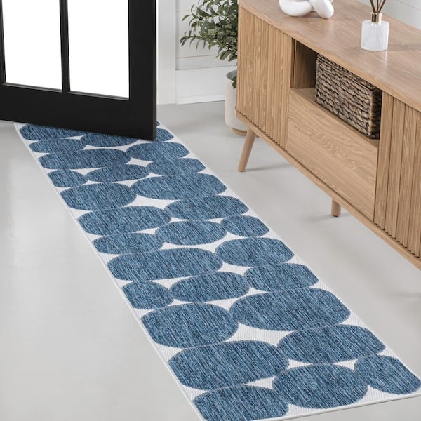 Rayna Modern Geometric Organic Shapes Navy/Cream 2 ft. x 8 ft. Indoor/Outdoor Runner Rug