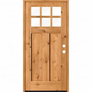 36 in. x 80 in. Craftsman Knotty Alder Left-Hand/Inswing 6-Lite Clear Glass Cedar Stain Wood Prehung Front Door