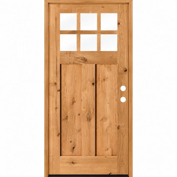 36 in. x 80 in. Craftsman Knotty Alder Left-Hand/Inswing 6-Lite Clear Glass Cedar Stain Wood Prehung Front Door