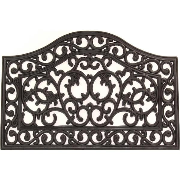 Envelor Wrought Iron Collection Black Scroll 30 in. x 18 in. Rubber Outdoor/Indoor Door Mat