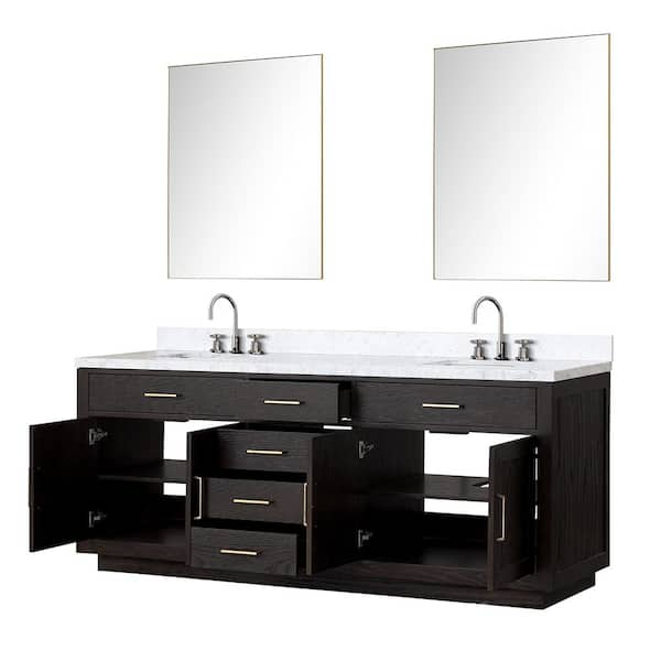 Lexora Condor 84 in W x 22 in D Black Oak Double Bath Vanity 