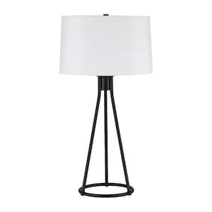 28 in. White Modern Integrated LED Tripod Table Lamp with White Fabric Shade