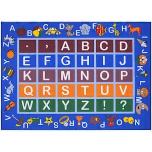 Jenny Collection Non-Slip Rubberback Educational Alphabet 3x5 Kid's Area Rug, 3 ft. 3 in. x 5 ft., Blue