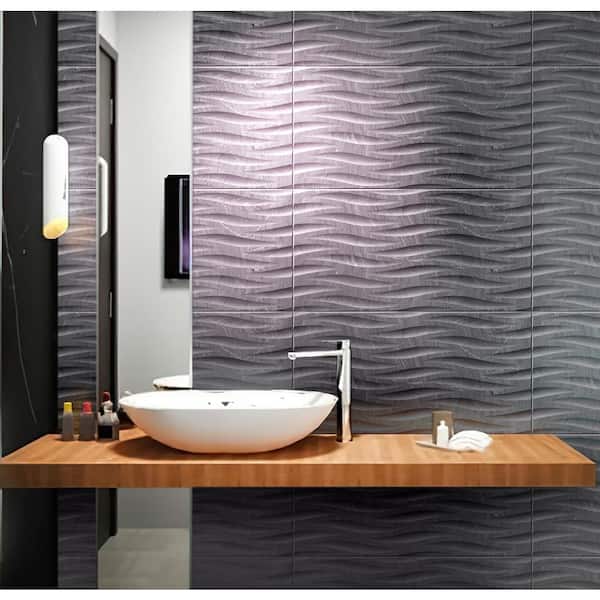Sculpt 12.6 in. x 24.6 in. Black Porcelain Matte Wall and Floor Tile (10.76 sq. ft./case) 5-Pack
