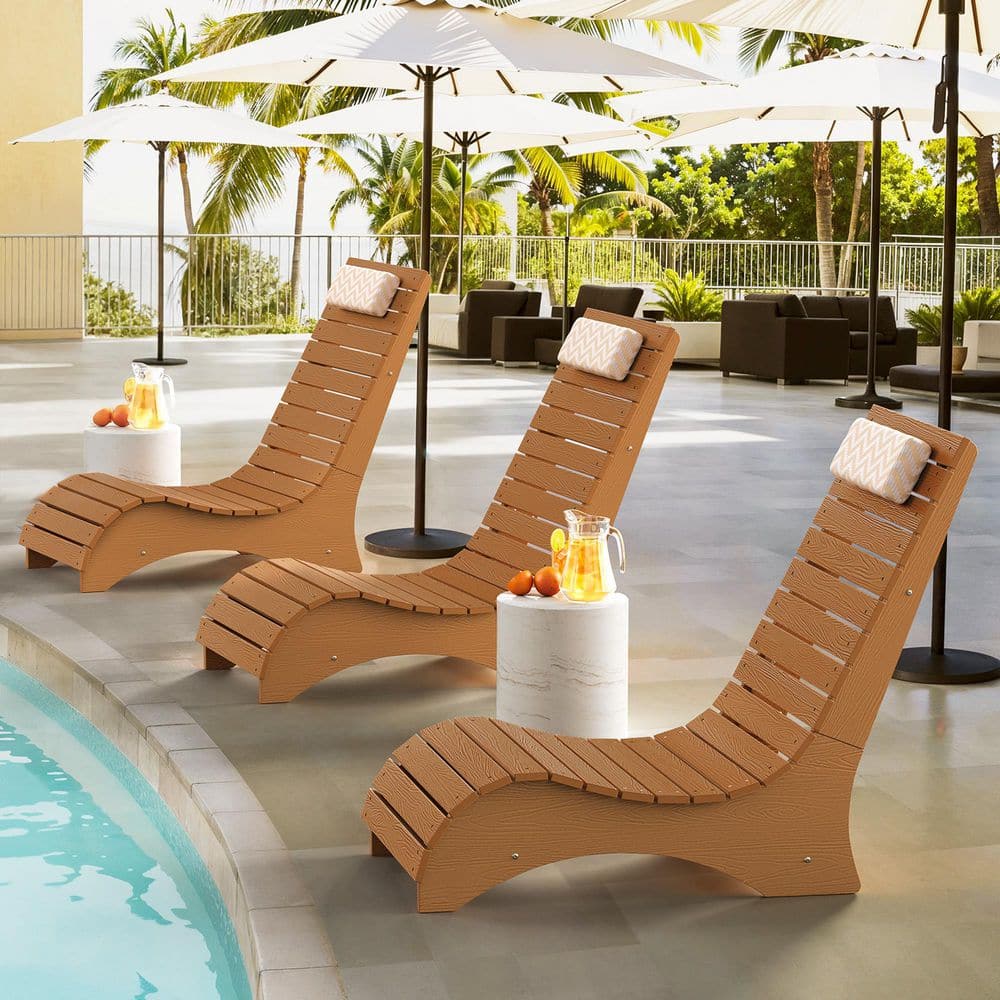 Ariel Teak HDPS Plastic Pool Lounge Chairs Aquawave Outdoor Chaise Lounge with Headrest Set of 3