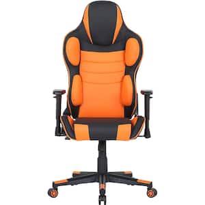 Black and Orange Faux Leather Gaming Chair with Adjustable Gas Lift Seating, Lumbar and Neck Support