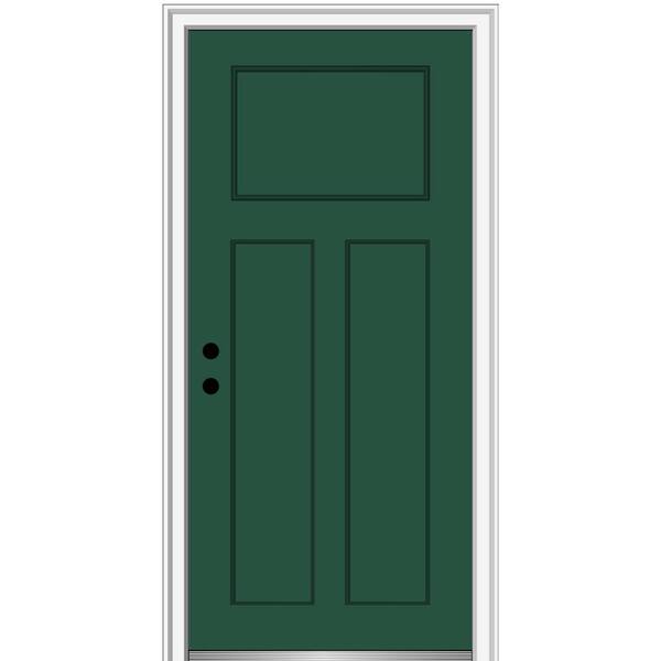 MMI Door 36 in. x 80 in. Right-Hand Inswing Craftsman 3-Panel Shaker Classic Painted Fiberglass Smooth Prehung Front Door