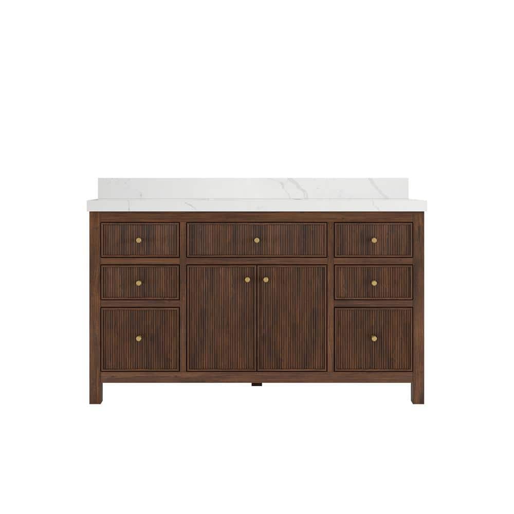 Sonoma Teak 60 in. Single Sink Freestanding Dark Walnut Bath Vanity with Calcutta Laza Quartz Top Unassembled price history on PriceWatchPro