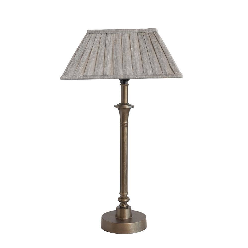 Antique Brass Metal Table Lamp with Pleated Linen Shade