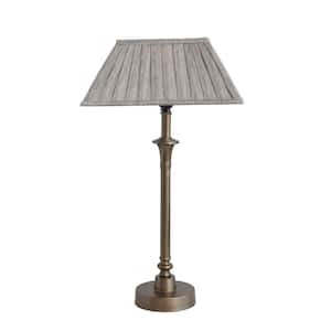 23 in. Brass Farmhouse Metal Table Lamp with Pleated Linen Shade