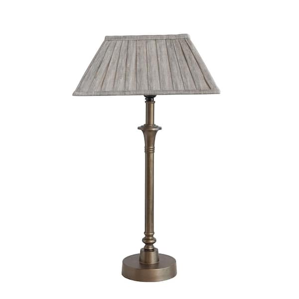 Storied Home 23 in. Brass Farmhouse Metal Table Lamp with Pleated Linen ...