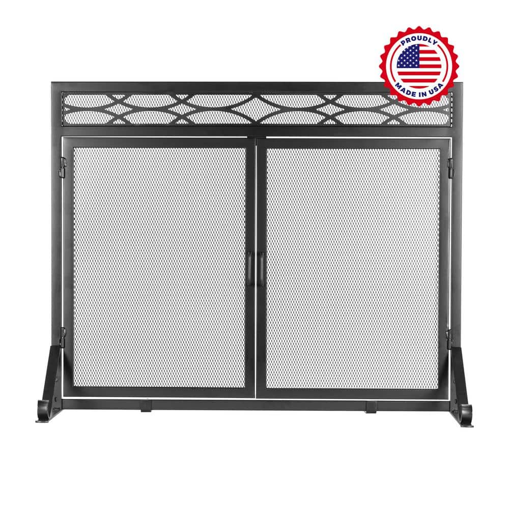 Debden Black Mesh Single Panel Fireplace Screen with Doors