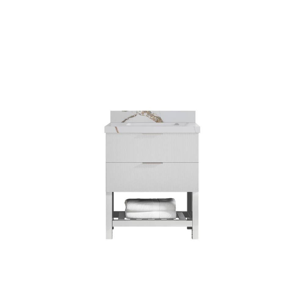 Catalina 30 in. W x 22 in. D x 36 in. H Bath Vanity in White with 2 in. Calacatta Gold Qt. Top price history on PriceWatchPro