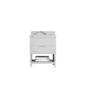 Catalina 30 in. W x 22 in. D x 36 in. H Bath Vanity in White with 2 in. Calacatta Gold Qt. Top