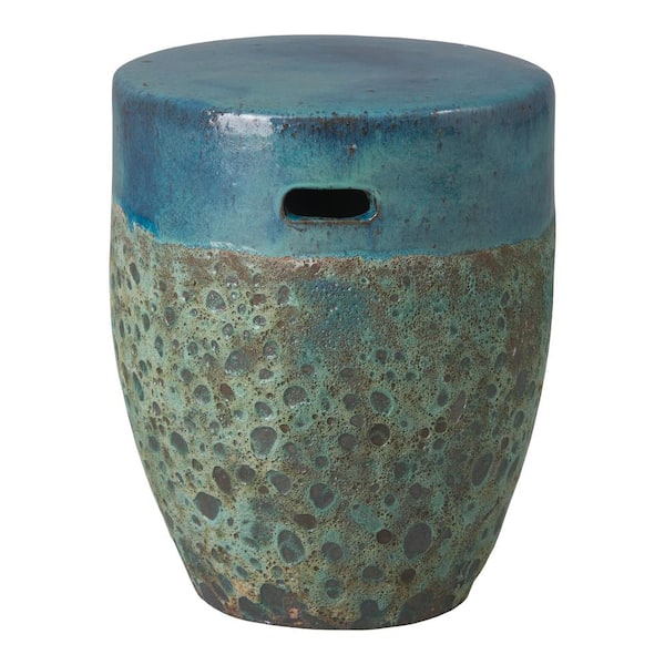 18 in. H Rough Distress Reef Teal Round Ceramic Garden Stool