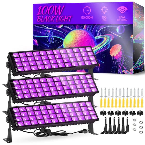 1200-Lumen Black Integrated LED Floodlight IP66 Waterproof Adjustable Work Light w/ 6 ft. Power Cord for Party (3-Pack)