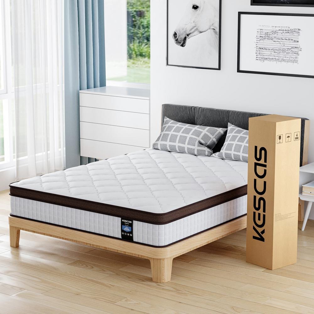 Kescas Serleep K Twin XL Medium Hybrid 12 in. Bed-in-a-Box Mattress TA ...