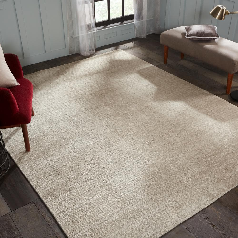 Handmade Beige Linen and Wool Geometric Area Rug 8' x 10'