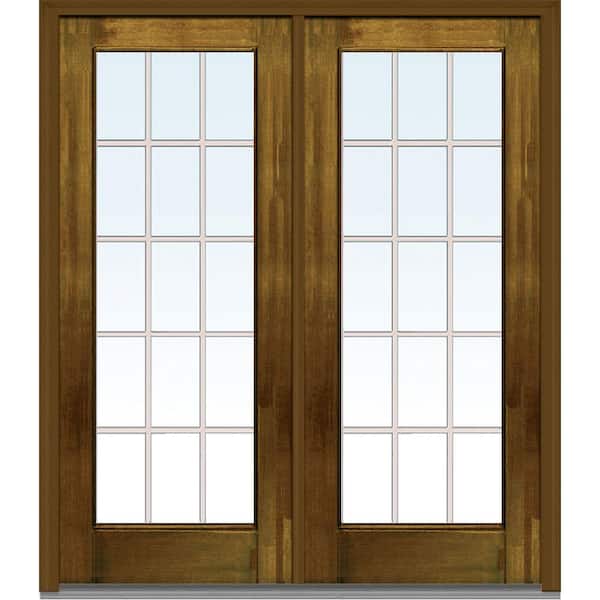 MMI Door 64 in. x 80 in. Tan Internal Grilles Left-Hand Inswing Full Lite Clear Stained Fiberglass Mahogany Prehung Front Door