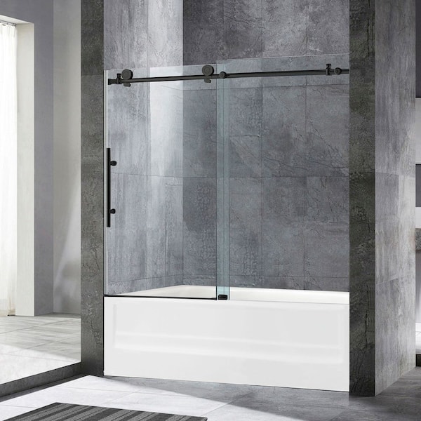 WOODBRIDGE 60 in. W x 62 in. H Frameless Sliding Tub Door with 3/8 in. Clear Glass in Black Finish
