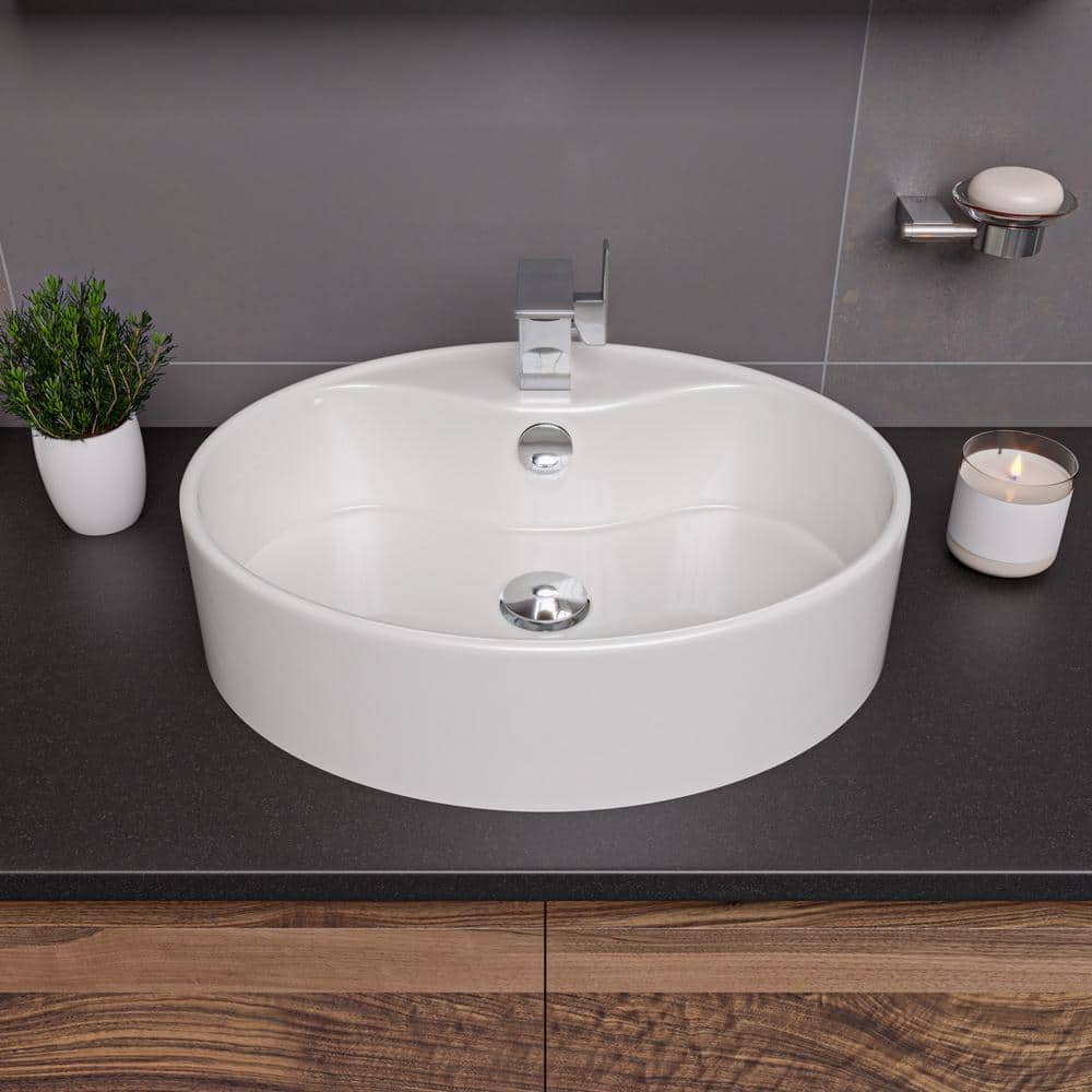 22" White Ceramic Oval Vessel Bathroom Sink