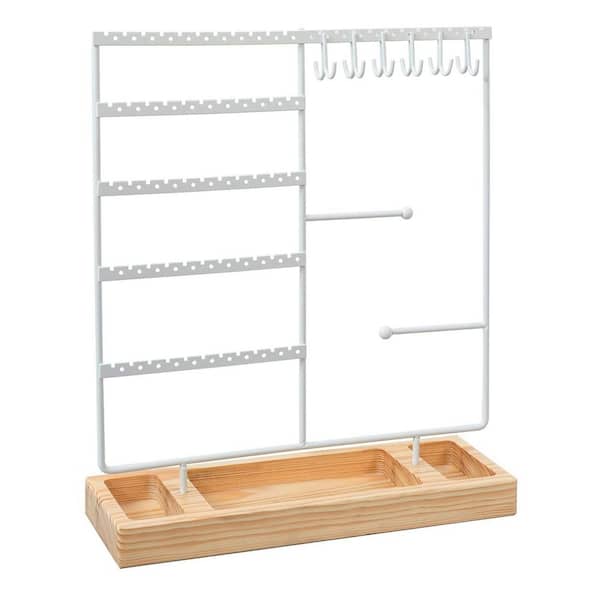 Beige 11.8 in. x 14.5 in. Metal Rustic Jewelry Stand with 360° Rotating Necklace Holder