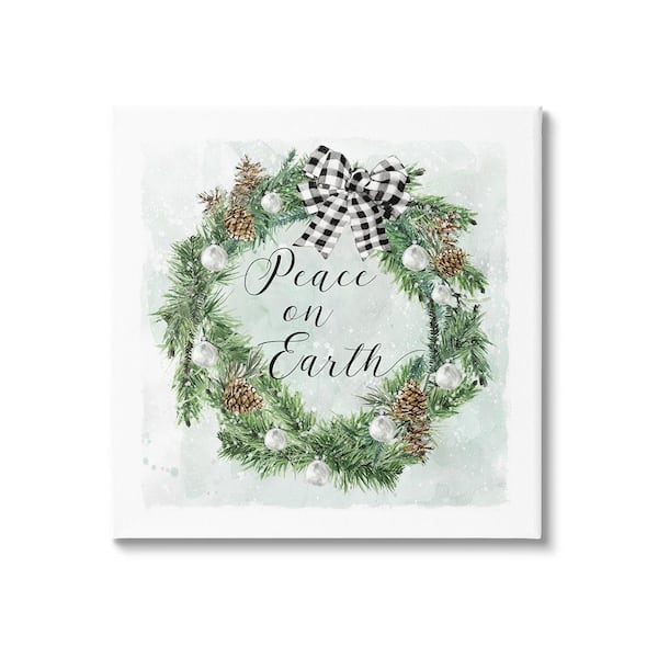 Stupell Industries Peace Seasonal Wreath byCarol Robinson 1-Piece Unframed Graphic Print Typography Poster Art Print 17 in. x 17 in.