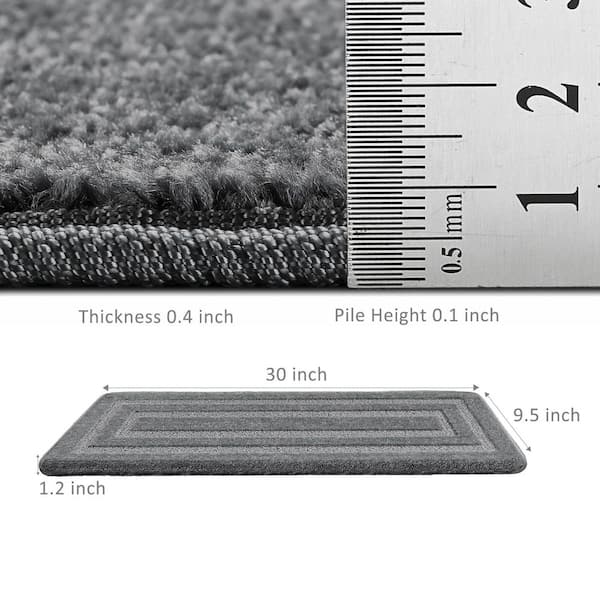 Bullnose Gray Rectangular 9.5 in. x 30 in. x 1.2 in. Polypropylene Carpet Stair Tread Cover Rug Mat Tape Free Set of 12