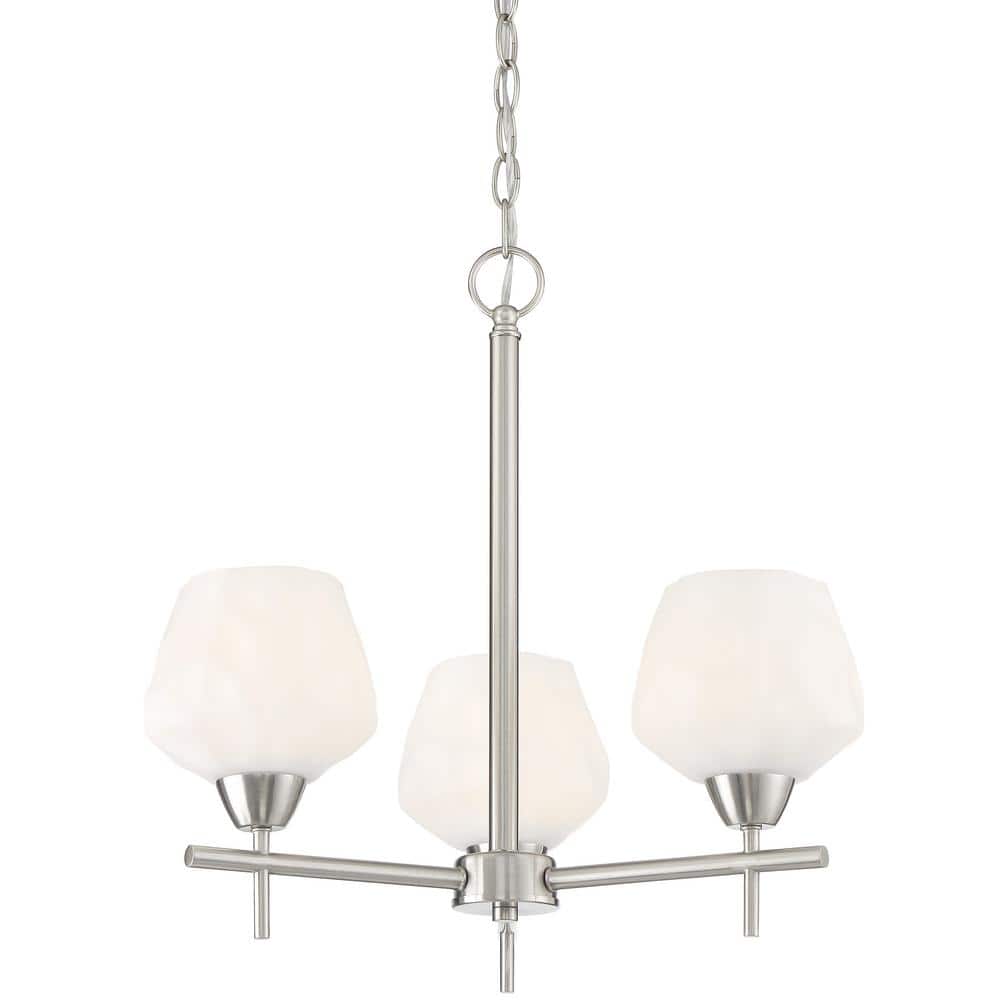 Elegant Etched Opal Glass 3-Light Chandelier in Brushed Nickel