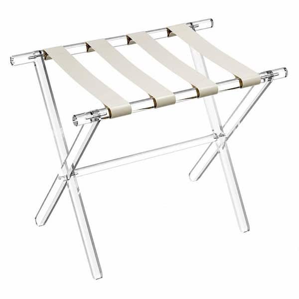 Beige Acrylic Luggage Rack, Foldable Suitcase Stand with Leather Straps for Bedroom, Living Room and Hotel