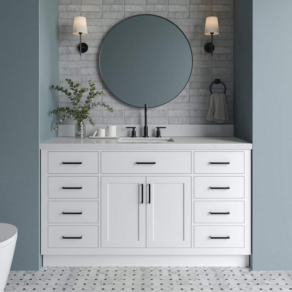 Hepburn 60 in. Single Sink Freestanding Bath Vanity in Midnight Blue with Carrara White Quartz Top & Sidesplash price history on PriceWatchPro