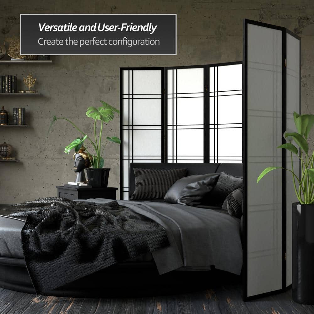 Black Hardwood and Rice Paper 4-Panel Shoji Room Divider