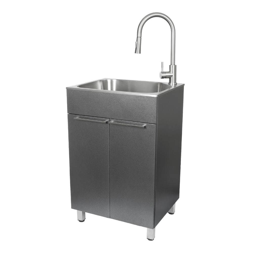 Presenza All-in-One 22 in. x 18 in. x 33.8 in. Stainless Steel Drop-In Sink and Cabinet with Faucet in Gray -  77315