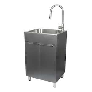 All-in-One 22 in. x 18 in. x 33.8 in. Stainless Steel Drop-In Sink and Cabinet with Faucet in Gray