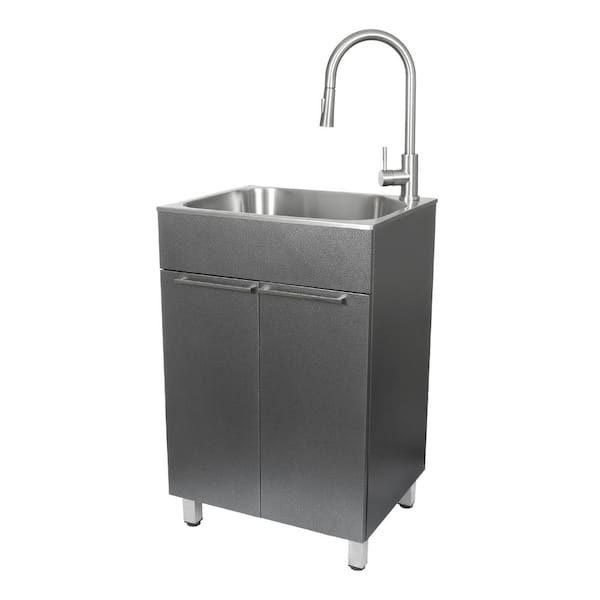 Presenza All-in-One 22 in. x 18 in. x 33.8 in. Stainless Steel Drop-In Sink and Cabinet with Faucet in Gray