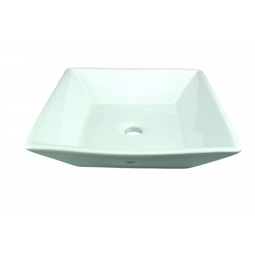 White Ceramic Square Above-Counter Vessel Sink with Reno-Gloss Finish