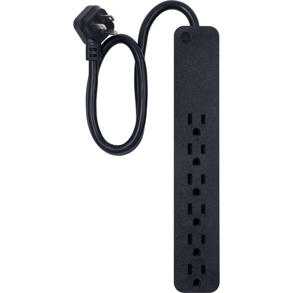 Black 6-Outlet Surge Protector with 2' PVC Cord