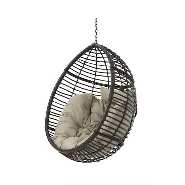 Unbranded 48 in. Modern Outdoor Metal Hanging Egg Chair with Brown Cushion for Courtyard, Garden, Balcony