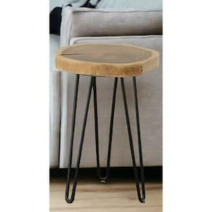 22 in. Brown and Black Round Wood End Table