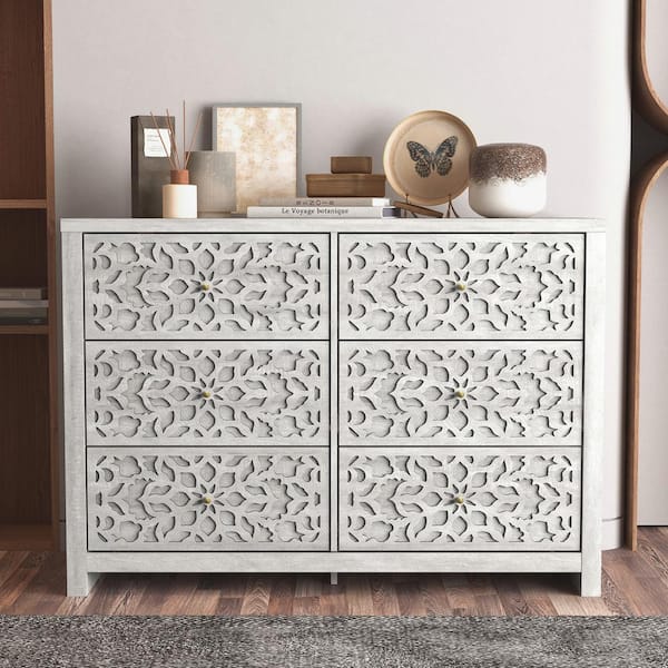 GALANO Avaro Dusty Gray Oak 6-Drawer 45.4 in. Wide Dresser (Sturdy Design with Interlocking Drawers)