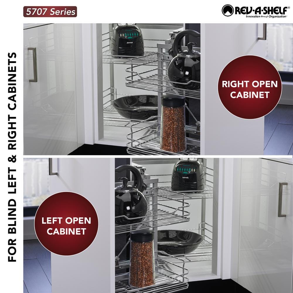 Chrome Blind Corner Organizer with Sliding Hardware