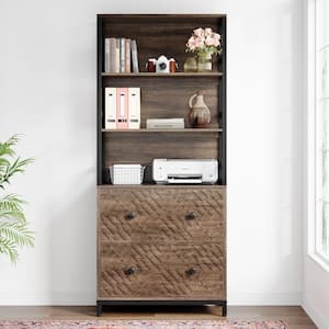 Atencio 2-Drawer Dark Gray Engineered Wood 31.5 in. W Vertical File Cabinet with 3-Tier Storage Shelves for Home Office